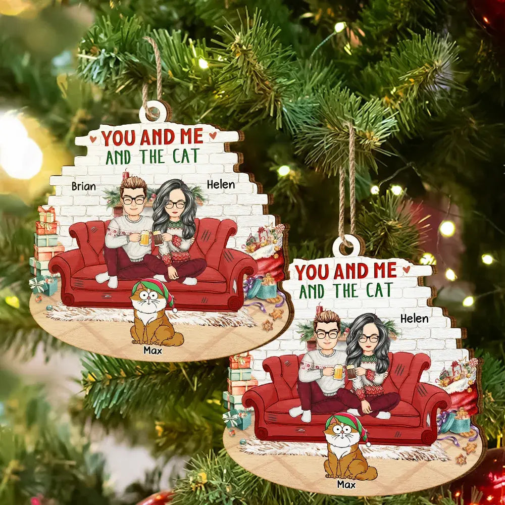 You And Me And The Cats - Personalized Custom Shaped Wooden Ornament Ornament The Next Custom Gift