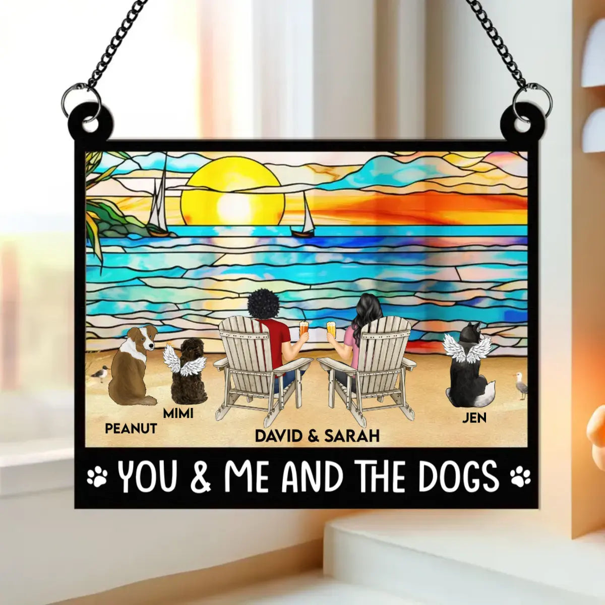 You And Me And The Dogs - Personalized Window Hanging Suncatcher Ornament - Anniversary Gifts Hanging Suncatcher Ornament The Next Custom Gift