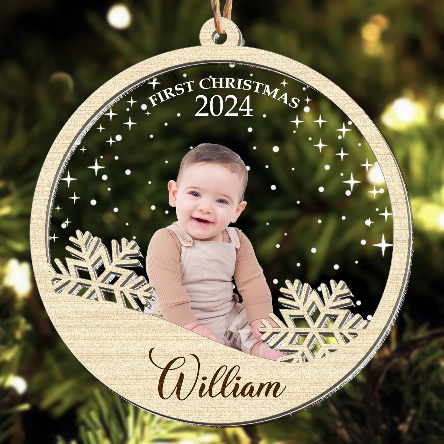 Baby's First Christmas With Snowflake - Personalized Photo Acrylic Ornament