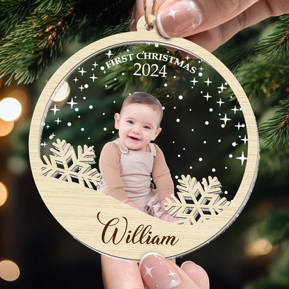 Baby's First Christmas With Snowflake - Personalized Photo Acrylic Ornament