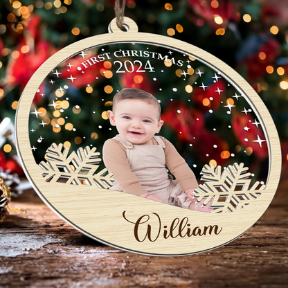 Baby's First Christmas With Snowflake - Personalized Photo Acrylic Ornament