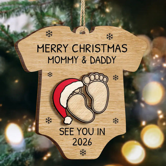 Baby Expecting See You In 2026 Onesie Shaped - Personalized  Wooden Ornament