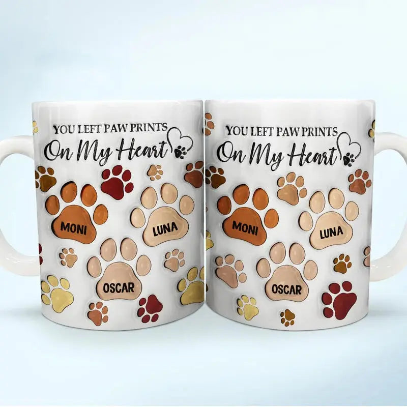 You Left Paw Prints - Memorial Gift For Dog Lovers, Cat Lovers - 3D Inflated Effect Printed Mug, Personalized White Edge-to-Edge Mug Mug The Next Custom Gift