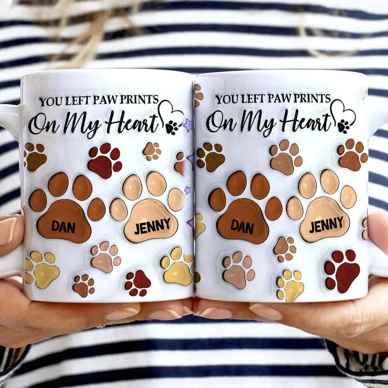 You Left Paw Prints - Memorial Gift For Dog Lovers, Cat Lovers - 3D Inflated Effect Printed Mug, Personalized White Edge-to-Edge Mug Mug The Next Custom Gift