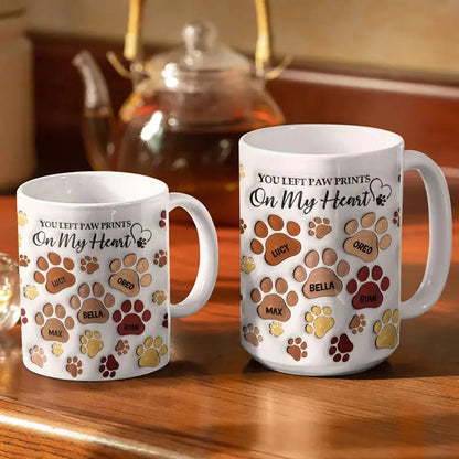 You Left Paw Prints - Memorial Gift For Dog Lovers, Cat Lovers - 3D Inflated Effect Printed Mug, Personalized White Edge-to-Edge Mug Mug The Next Custom Gift