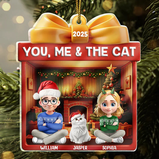 You Me And The Cat Christmas Box - Personalized Custom Shaped Acrylic Ornament