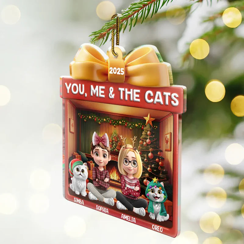 You Me And The Cat Christmas Box - Personalized Custom Shaped Acrylic Ornament