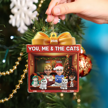 You Me And The Cat Christmas Box - Personalized Custom Shaped Acrylic Ornament