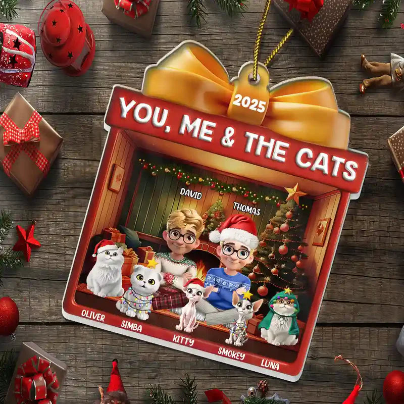 You Me And The Cat Christmas Box - Personalized Custom Shaped Acrylic Ornament