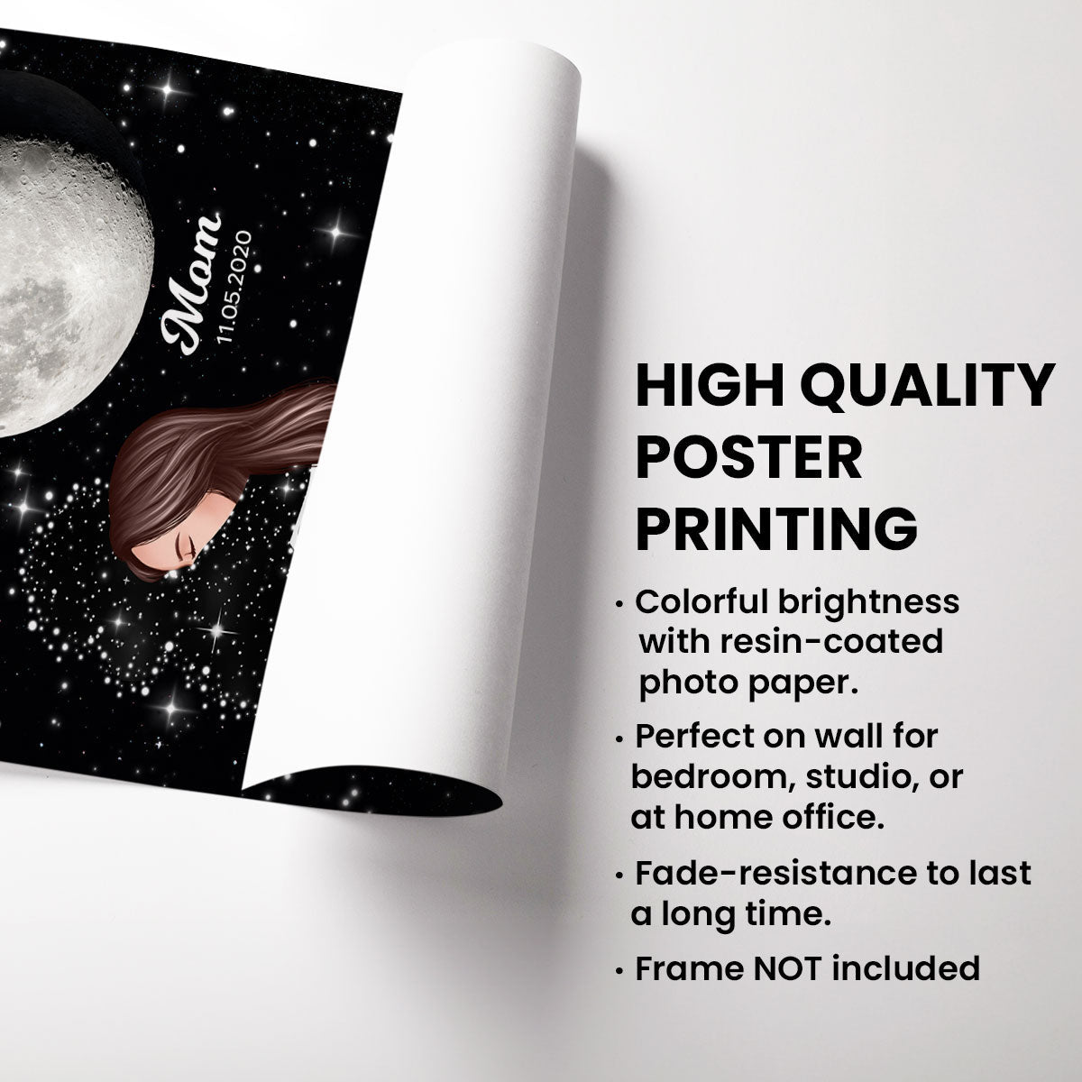 Lost Loved One Woman Hugging Moon Phase Galaxy Art Memorial Sympathy Gift Personalized Poster