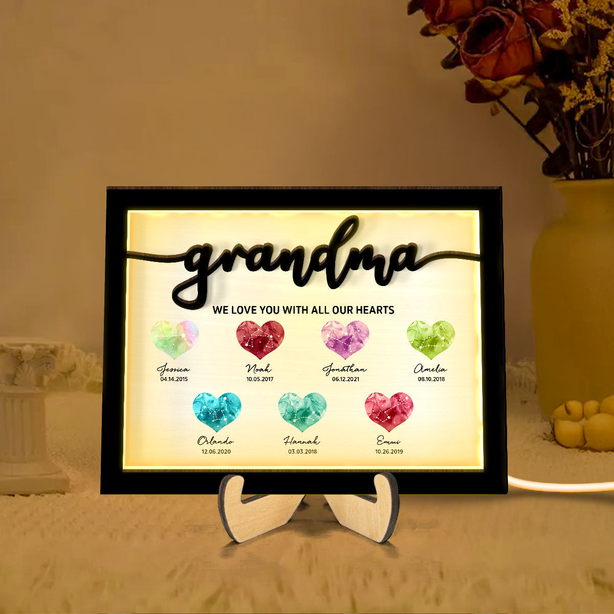 Birthstone Constellations Personalized 2-Layer Wooden Plaque With LED, Mother's Day Gift, Grandparents Day Gift, Gift for Her, Mom Gift, For Grandma