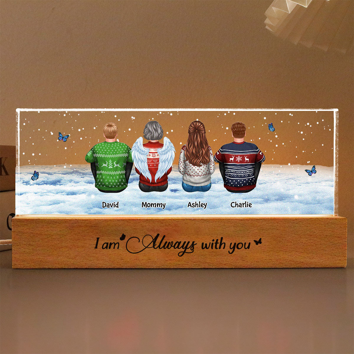 Always With You Memorial Butterfly Sky Personalized LED Night Light, Sympathy Gift For Loved Ones