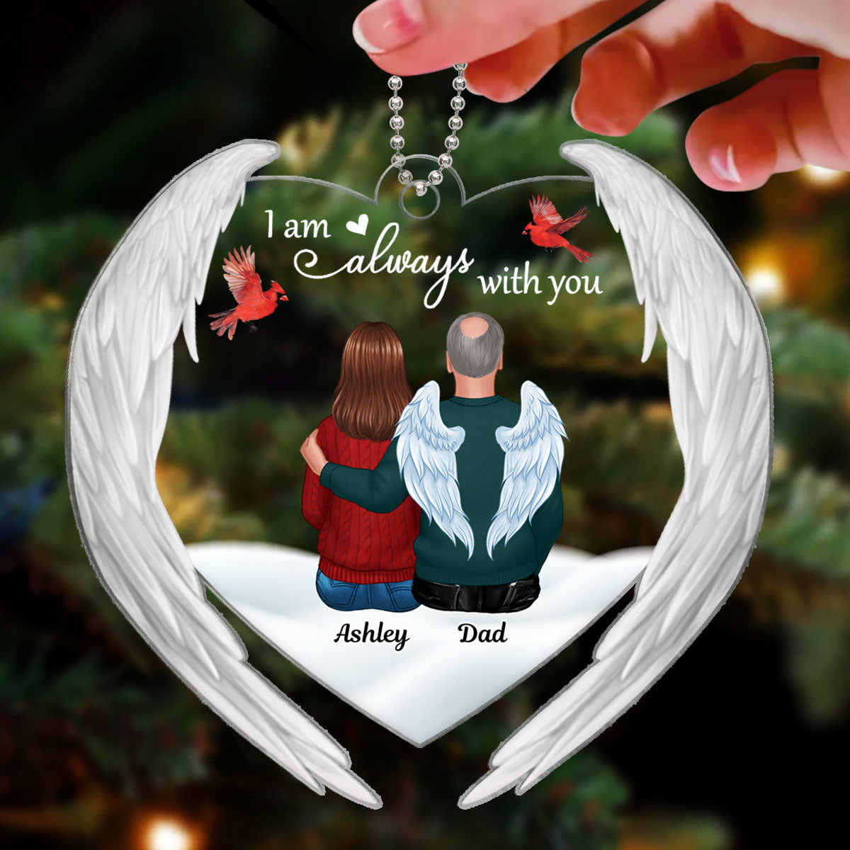 Always With You Memorial Keepsake Heart Angel Wings Personalized Acrylic Ornament