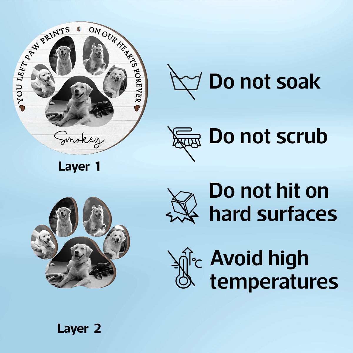 You Left Paw Prints On Our Hearts Photo Inserted Personalized 2-Layer Wooden Ornament