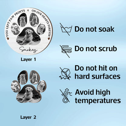 You Left Paw Prints On Our Hearts Photo Inserted Personalized 2-Layer Wooden Ornament