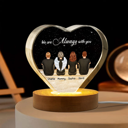 Always With You Sky Family Members, Memorial Personalized Premium Crystal Heart LED, Sympathy Gift