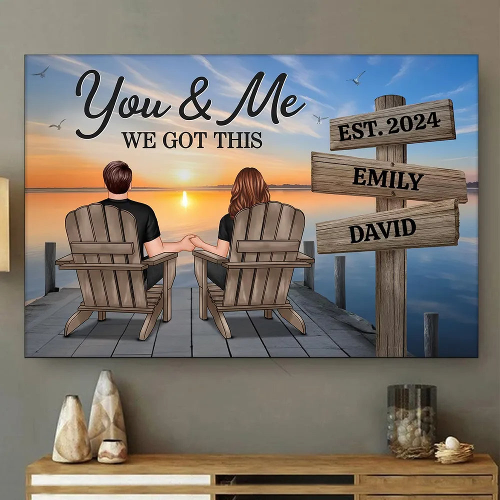 Lake Dock Couple Sitting Holding Hands Sign Posts Personalized Poster, Home Decoration, Gift For Her, For Him