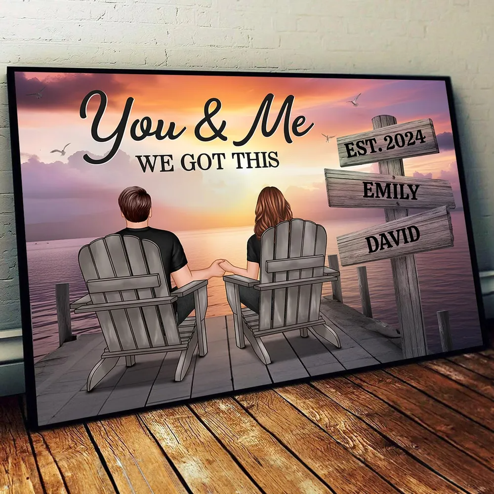 Lake Dock Couple Sitting Holding Hands Sign Posts Personalized Poster, Home Decoration, Gift For Her, For Him