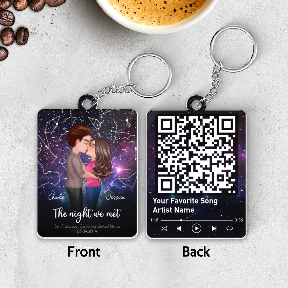 Couple Kissing Under the Galaxy Star Map by Location & Date Personalized Acrylic Keychain