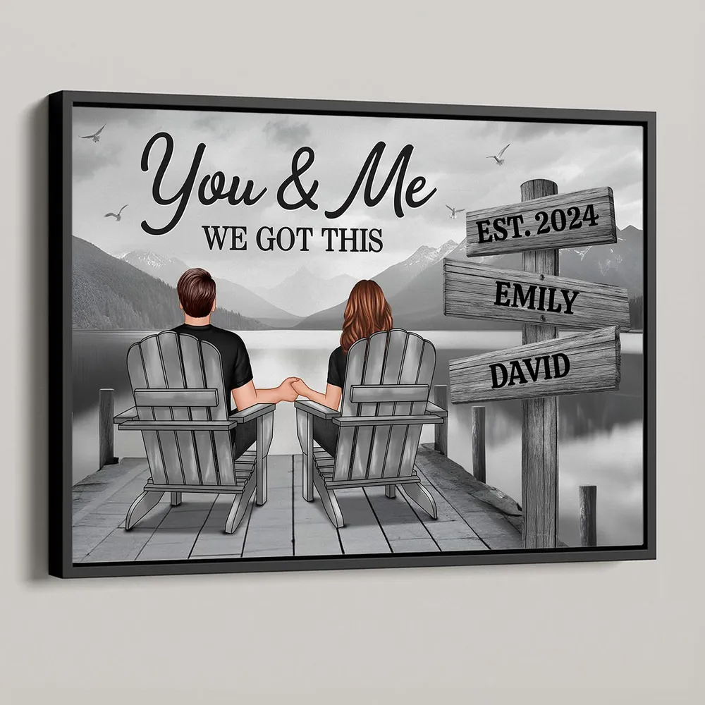 Lake Dock Couple Sitting Holding Hands Sign Posts Personalized Poster, Home Decoration, Gift For Her, For Him