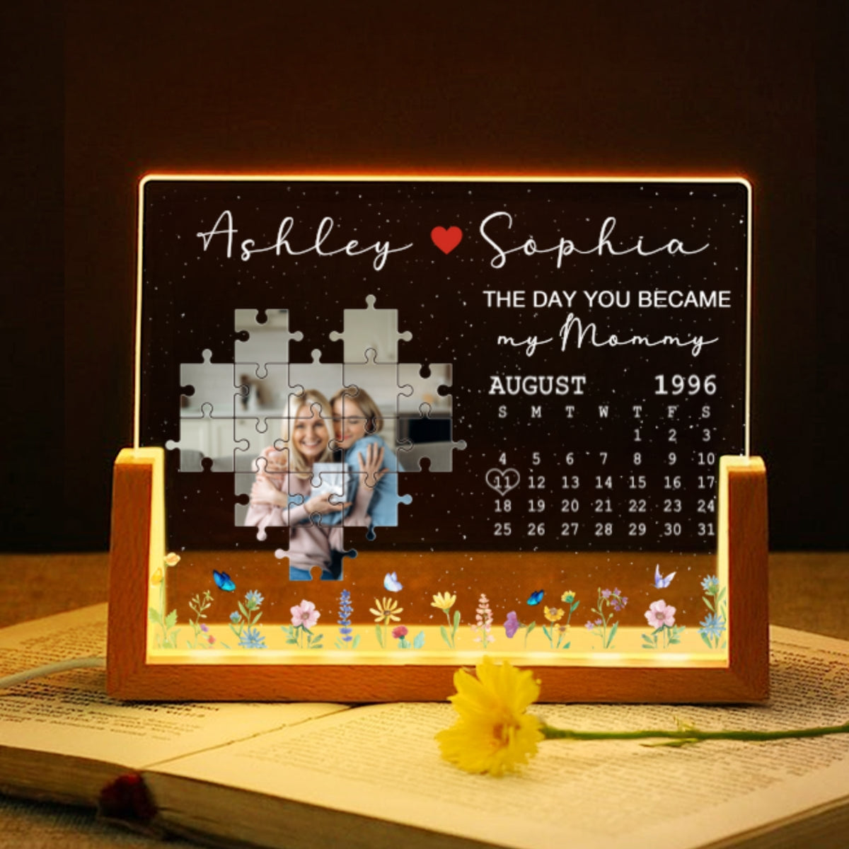 The Day You Became My Mom Grandma Upload Photo Puzzle Calendar Personalized U-Base Acrylic LED Night Light