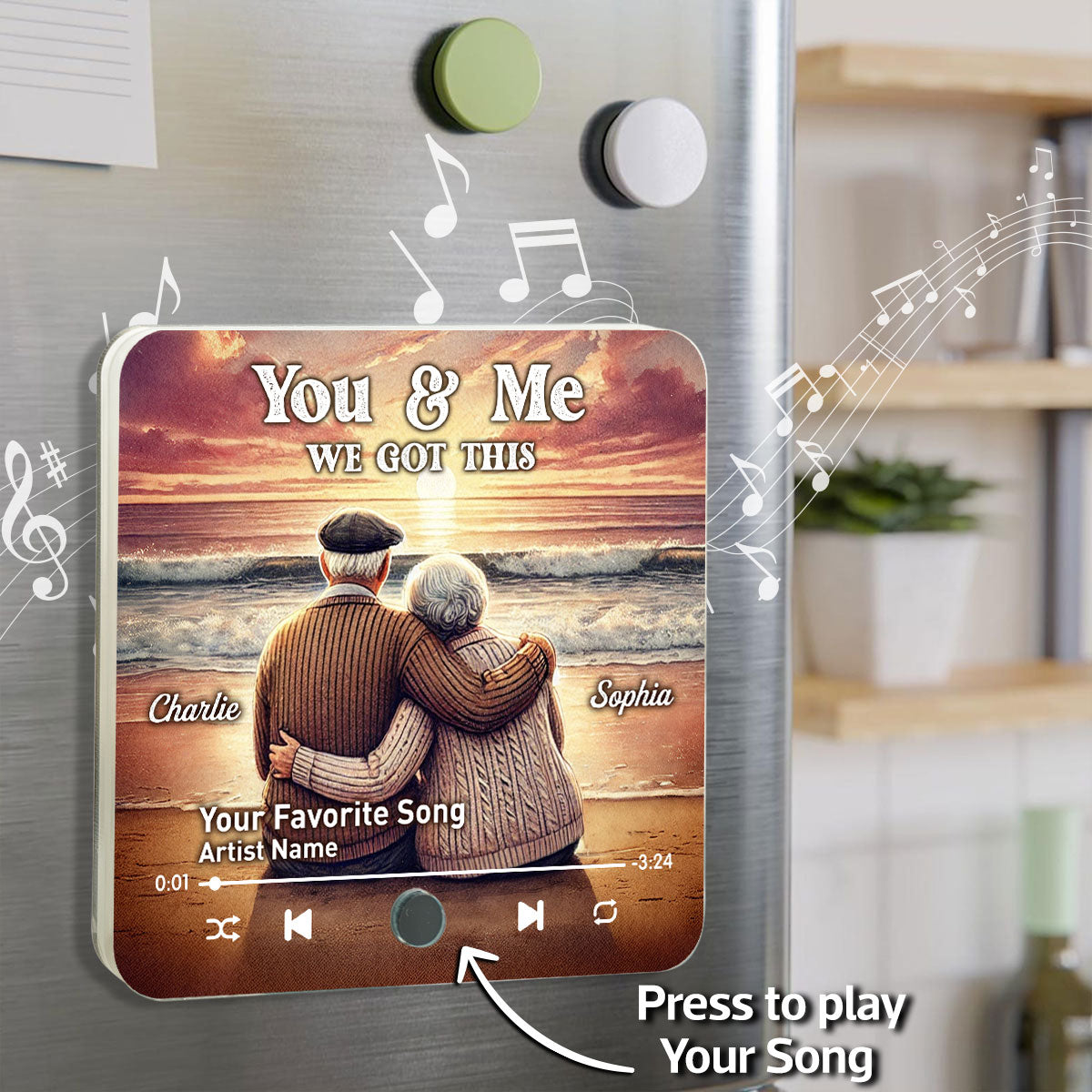 You & Me We Got This Old Couple At Sunset Beach Personalized Music Fridge Magnet, Valentine's Gift For Her, Gift For Him