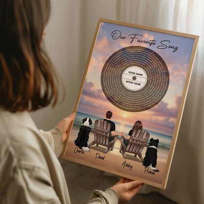 You Me And The Dogs Cats Beach Landscape Vinyl Lyrics Personalized Poster, Heartfelt Gift, Anniversary Gift, Birthday Gift For Him, For Her, Boyfriend, Girlfriend, Husband, Wife