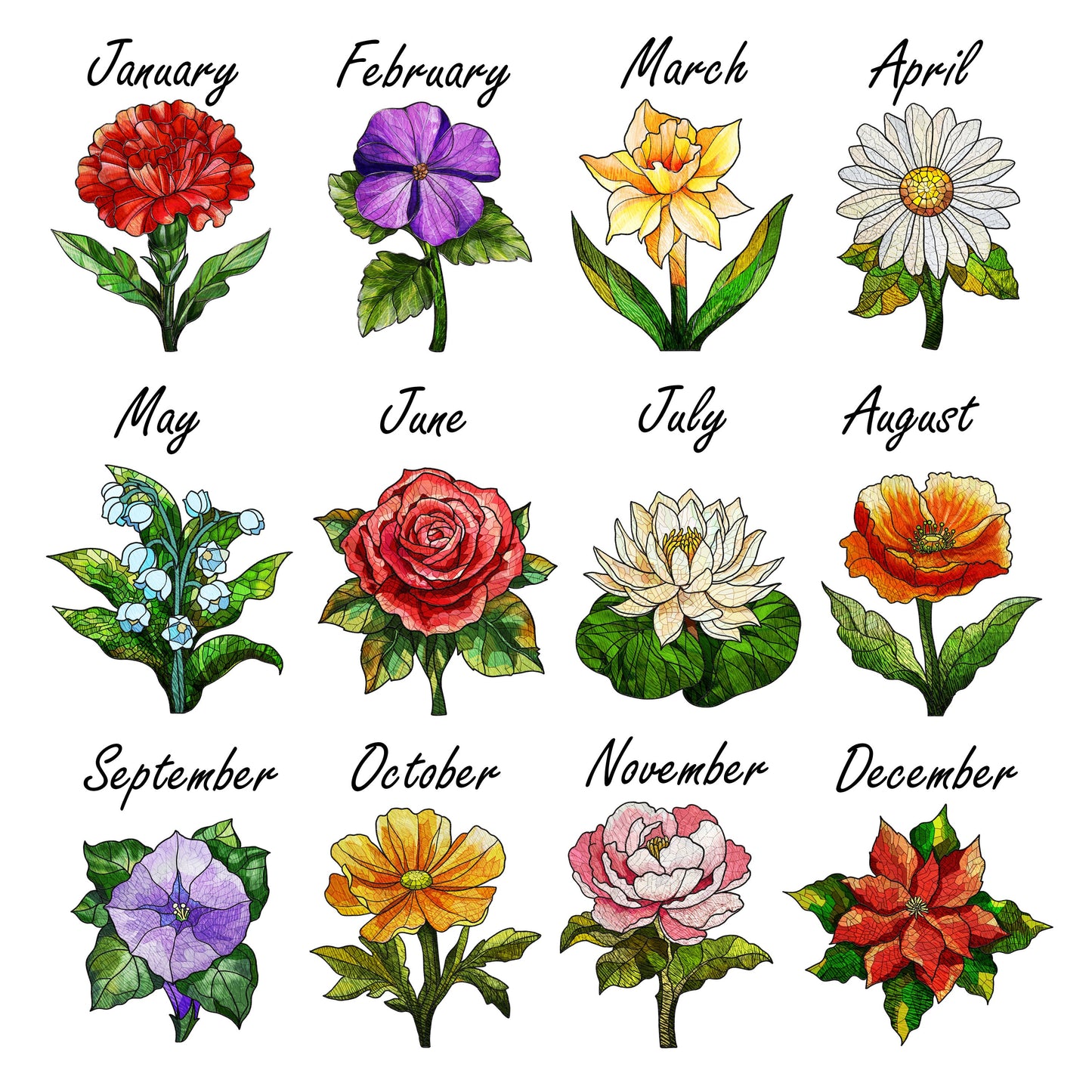 Birth Flower With Name Suncatcher Ornament, Birth Month Flower Acrylic Window Hanging, Birth Flower Memorial Gift, Mothers Day Gift For Mom