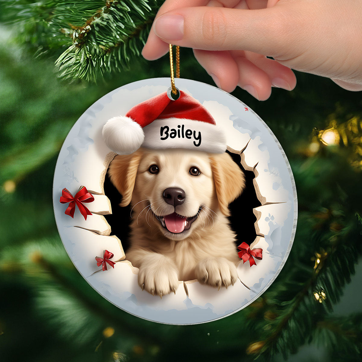 Dog Breaking Through Funny Christmas Personalized Acrylic Ornament