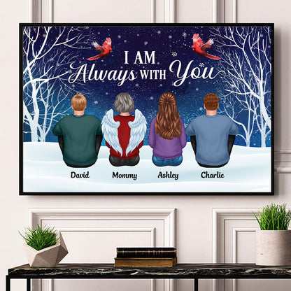 Always With You Family Sitting In Snow Memorial Remembrance Gift Personalized Horizontal Poster