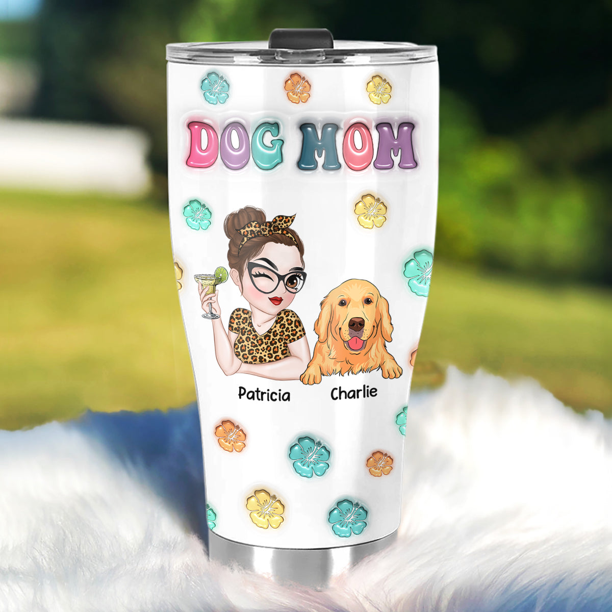 Dog Mom Summer - Personalized Custom 3D Inflated Effect Tumbler