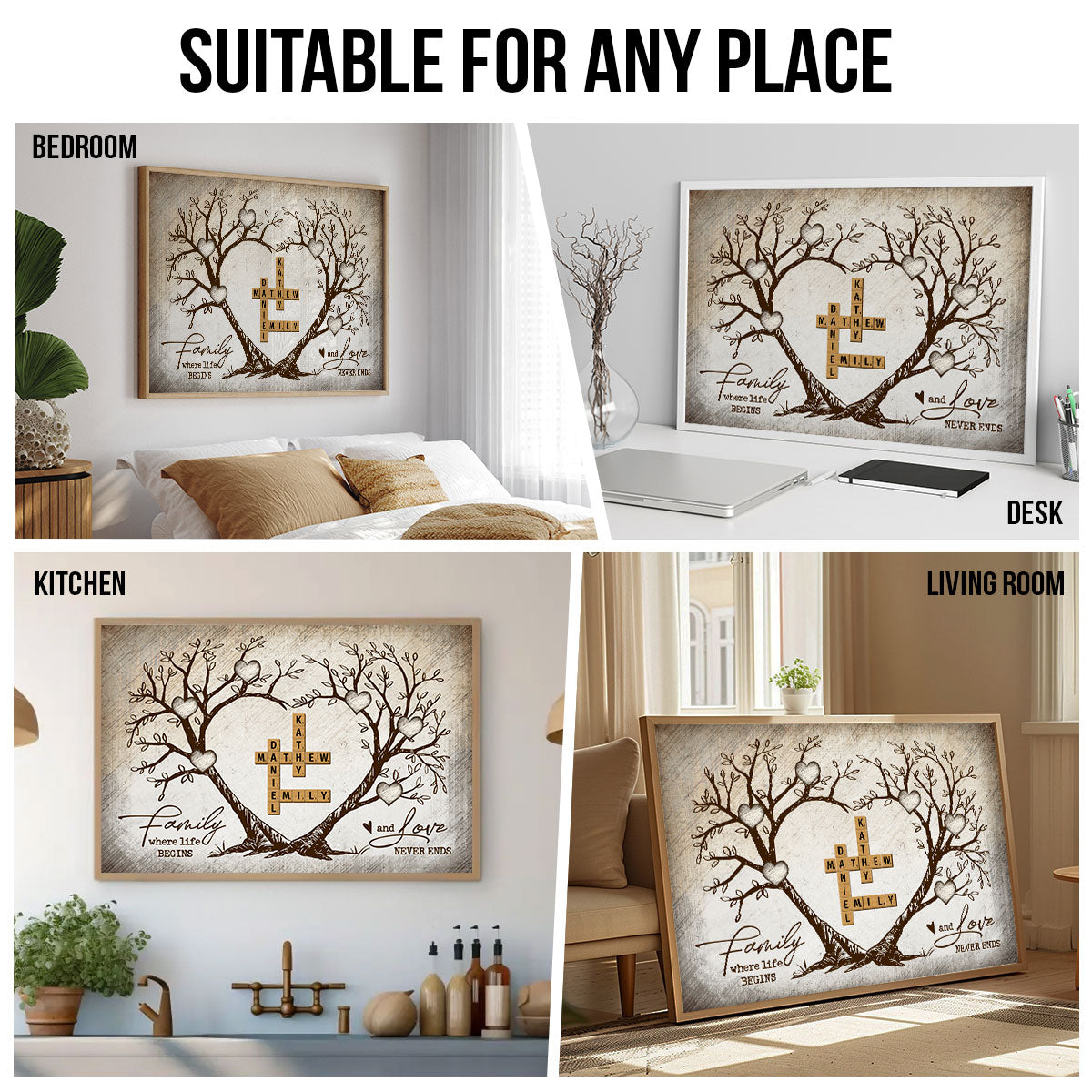 Family Heart Tree Crossword Puzzle - Created In A Moment, Treasured Forever Personalized Poster, Perfect 2025  Gift For Family, For Husband, Wife