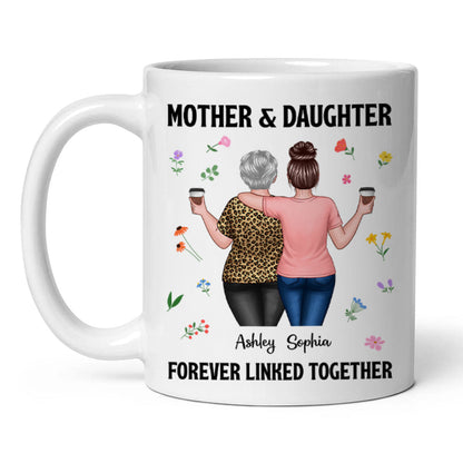 Back View Mom And Daughters Walking Mother & Daughter Forever Linked Together Personalized Mug