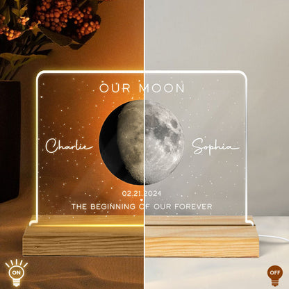 Our Moon Couple Gift Moon Phase Art Anniversary Gift For Him Gift For Her Personalized Acrylic Plaque With LED Night Light