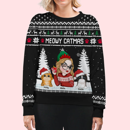 Meowy Catmas To My Mom Dad - Personalized Custom All-Over-Print Sweatshirt