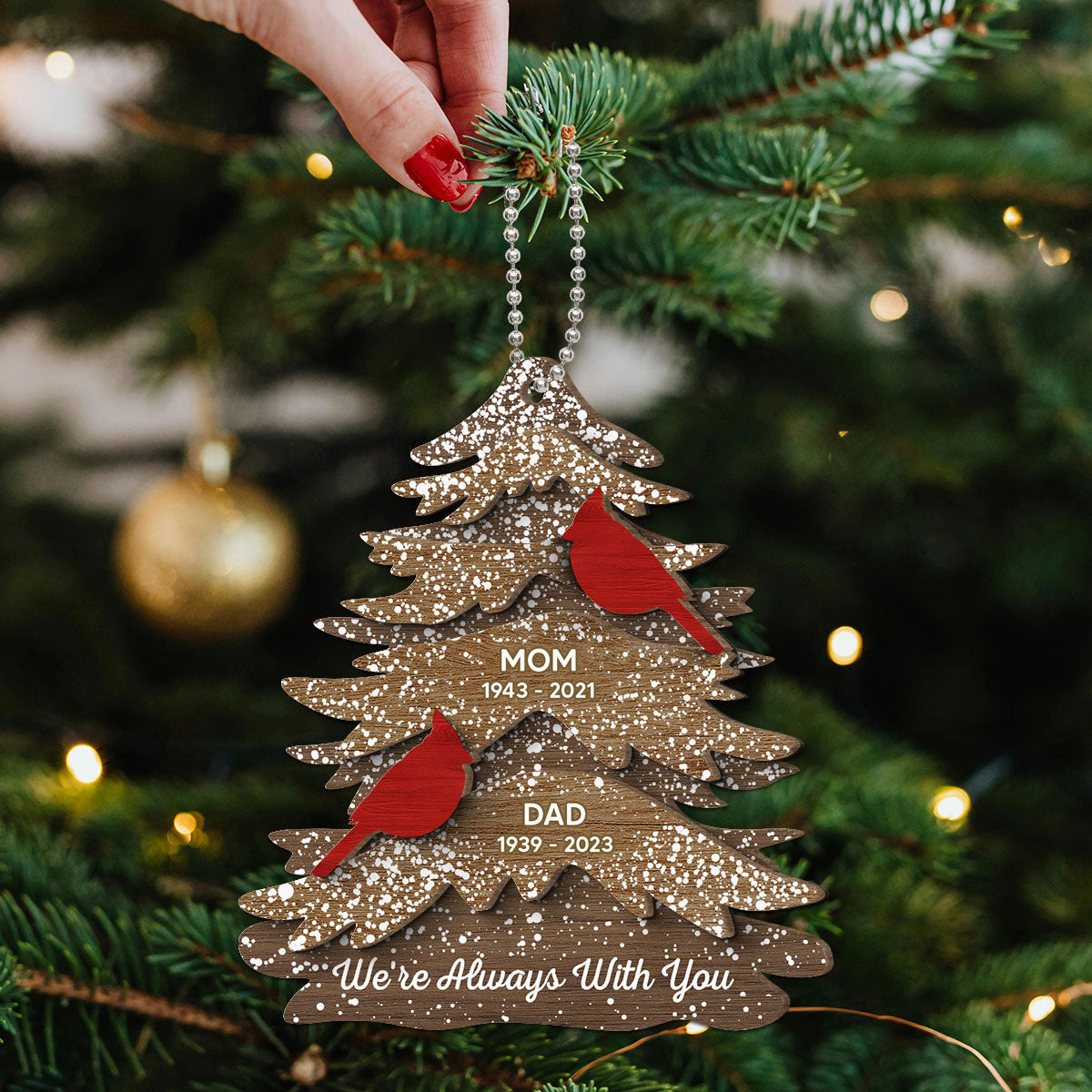 Cardinals Always With You Memorial Christmas Personalized 2-Layer Wooden Ornament, Christmas Decor, Sympathy Gift, Remembrance Gift