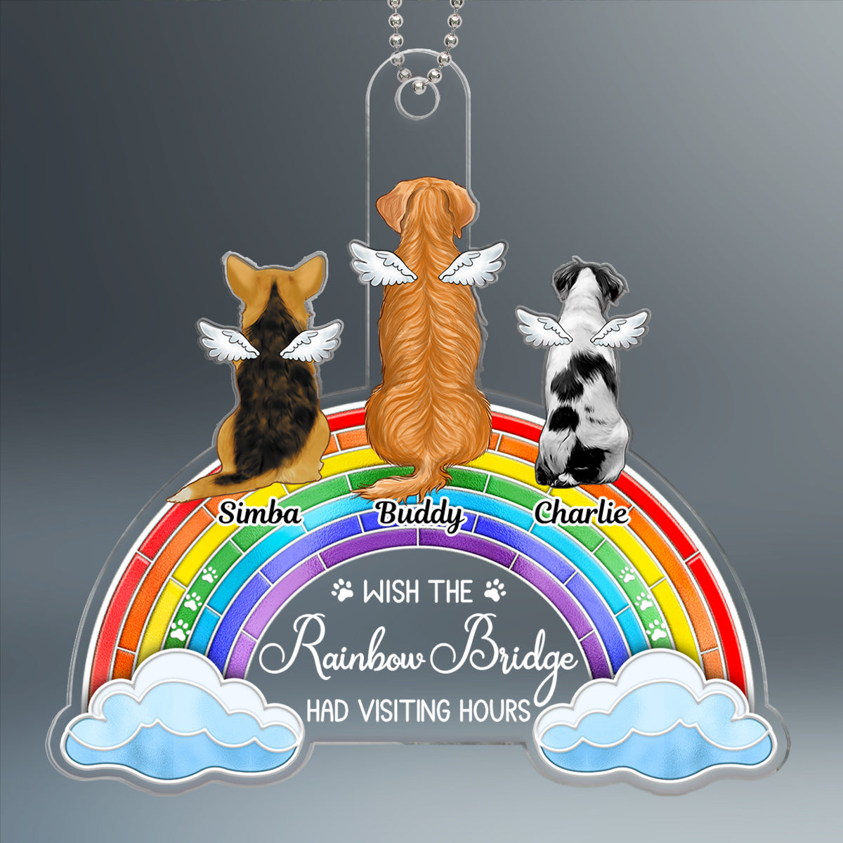 Stained Glass Rainbow Sitting Dogs Memorial Personalized Acrylic Ornament