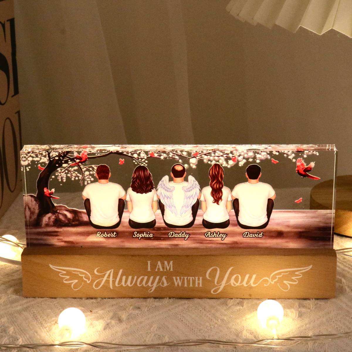 Always With You Blossom Tree Personalized Acrylic Block Plaque LED Night Light, Memorial Remembrance Sympathy Gift