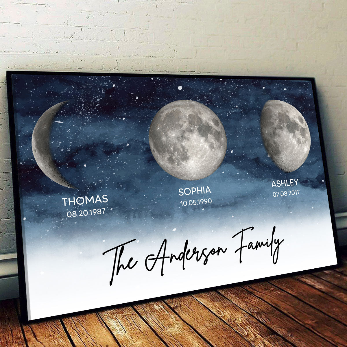 Starry Night Family Members Custom Birthday Moon Phase Personalized Poster, Heartfelt 2025 Mother's Day Gift For Mom, Wife