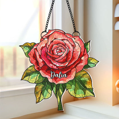 Birth Flower With Name Suncatcher Ornament, Birth Month Flower Acrylic Window Hanging, Birth Flower Memorial Gift, Mothers Day Gift For Mom