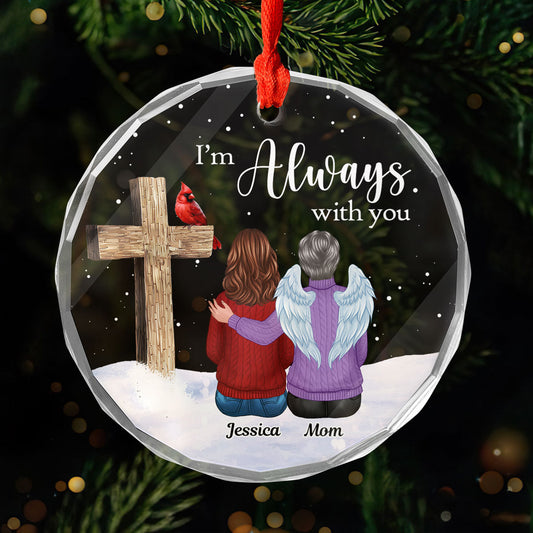 Always With You Family Cross Memorial Keepsake Personalized Glass Ornament
