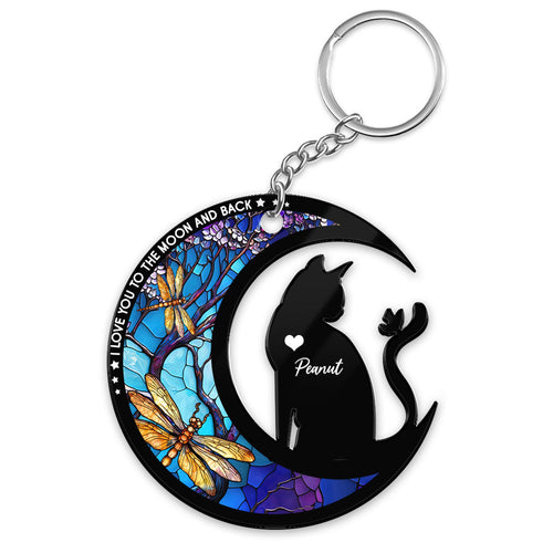 Cat Love To The Moon Personalized Memorial Keepsake Keychain