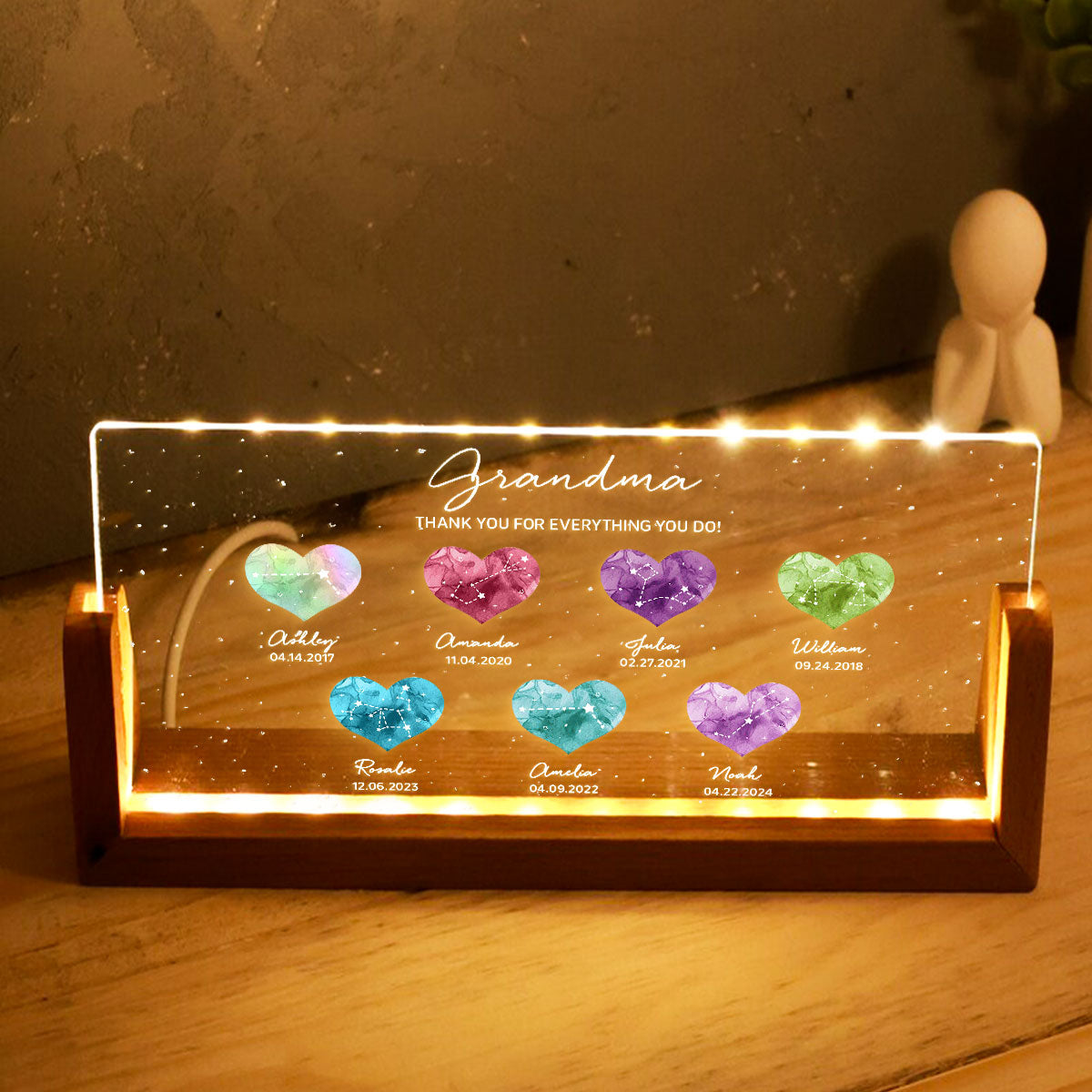 Birthstone Constellations Personalized U-Base Acrylic LED Night Light, Mother's Day Gift, Grandparents Day Gift, Gift for Her, Mom Gift, For Grandma