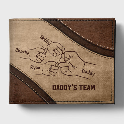 Daddy's Team Fist Bump Personalized Men’s Wallet, Father's Day Gift, Birthday Gift For Husband, Dad, Grandpa