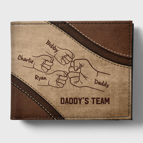 Daddy's Team Fist Bump Personalized Men’s Wallet, Father's Day Gift, Birthday Gift For Husband, Dad, Grandpa