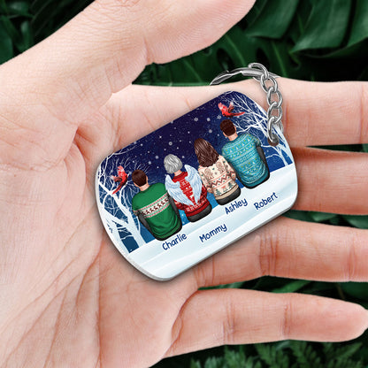 Family In Snow Memorial Cardinal Personalized Metal Keychain