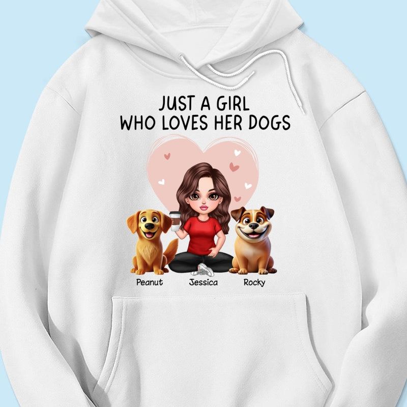 Just A Girl Who Loves Her Dogs Realistic Cartoon Dogs Personalized Shirt, Valentine's Day Gift For Dog Lover