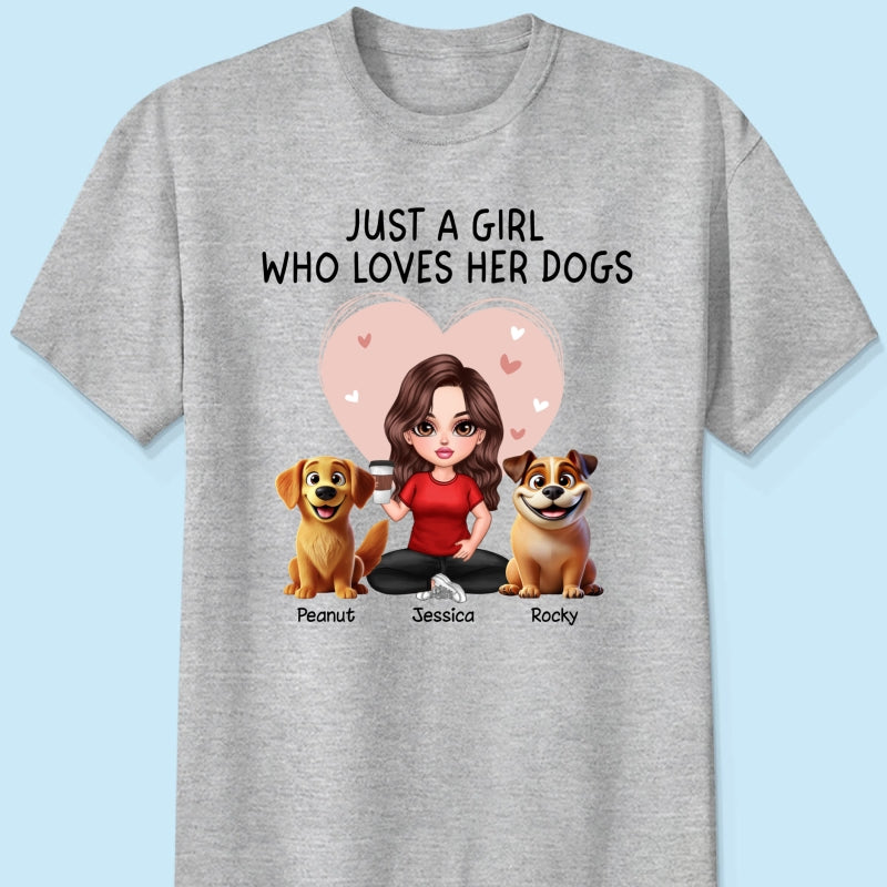 Just A Girl Who Loves Her Dogs Realistic Cartoon Dogs Personalized Shirt, Valentine's Day Gift For Dog Lover