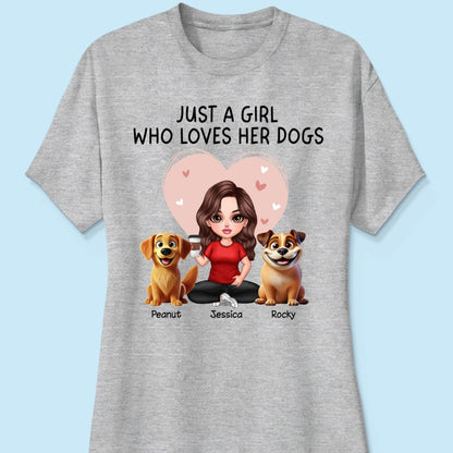 Just A Girl Who Loves Her Dogs Realistic Cartoon Dogs Personalized Shirt, Valentine's Day Gift For Dog Lover