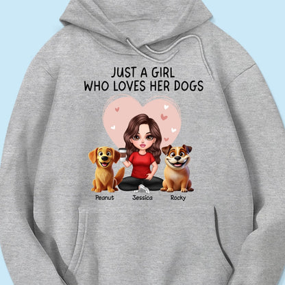 Just A Girl Who Loves Her Dogs Realistic Cartoon Dogs Personalized Shirt, Valentine's Day Gift For Dog Lover